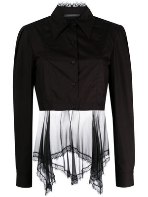Alberta Ferretti lace-appliqué asymmetric-hem shirt - Black