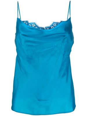 Alberta Ferretti lace-detailing silk tank top - Blue