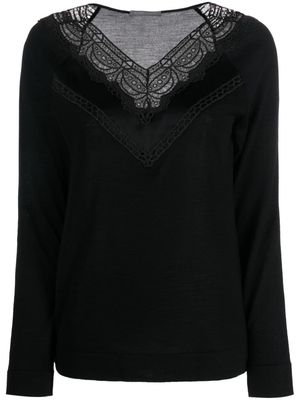 Alberta Ferretti lace-embellished virgin-wool jumper - Black