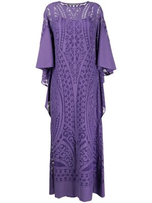 Alberta Ferretti lace-embroidery boat-neck maxi dress - Purple