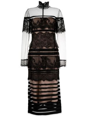 Alberta Ferretti lace mesh panelled midi dress - Black