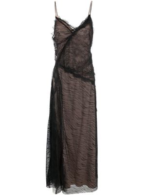 Alberta Ferretti lace-overlay V-neck slip dress - Black