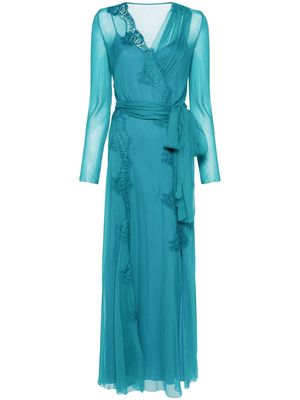 Alberta Ferretti lace-panel chiffon maxi dress - Blue