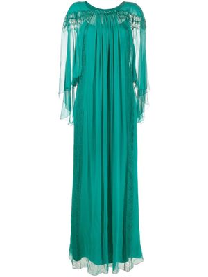 Alberta Ferretti lace-panel draped evening dress - Green