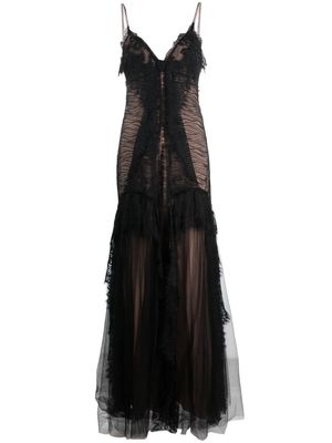 Alberta Ferretti lace-panelled ruffled maxi dress - Black