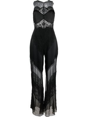 Alberta Ferretti lace-panelled silk jumpsuit - Black