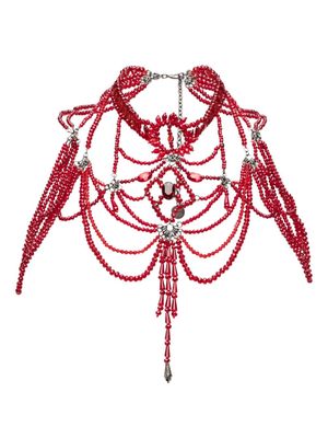 Alberta Ferretti logo-plaque bead-embellished necklace - Red