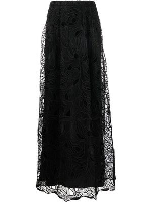Alberta Ferretti long embroidered-lace design skirt - Black