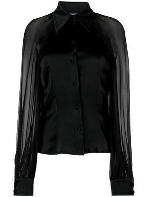 Alberta Ferretti long sheer-sleeves silk blouse - Black