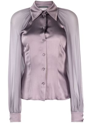 Alberta Ferretti long sheer-sleeves silk blouse - Purple