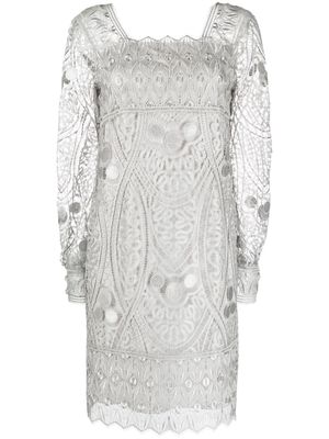 Alberta Ferretti long-sleeve macramé-lace minidress - Grey