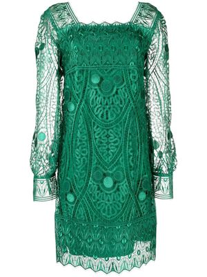Alberta Ferretti macramé lace longsleeved dress - Green