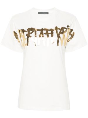 Alberta Ferretti metallic logo-print T-shirt - White