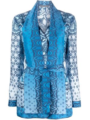 Alberta Ferretti patterned belted blazer jacket - Blue