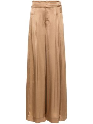Alberta Ferretti pleat-detail satin palazzo pants - Brown