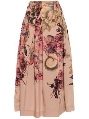 Alberta Ferretti pleated floral-print midi skirt - Brown