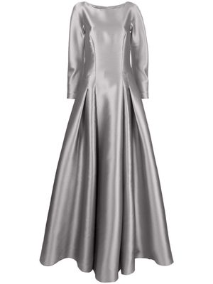 Alberta Ferretti pleated round-neck flared gown - Grey
