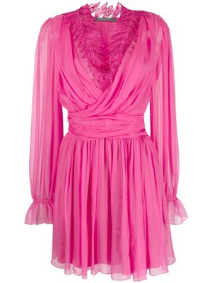Alberta Ferretti ramage-lace silk mini dress - Pink