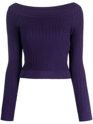 Alberta Ferretti ribbed-knit boat-neck jumper - Purple