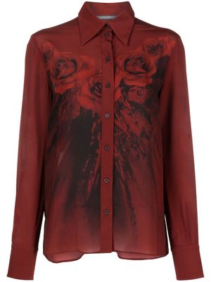 Alberta Ferretti rose-print silk shirt - Red