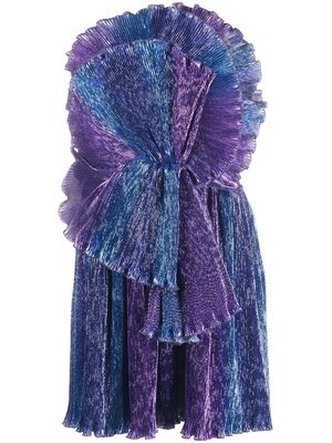 Alberta Ferretti ruffle-detail pleated lamé minidress - Blue