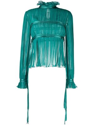Alberta Ferretti ruffle-trim sheer blouse - Green