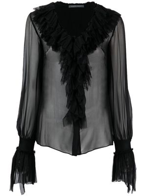 Alberta Ferretti semi-sheer ruffled silk blouse - Black