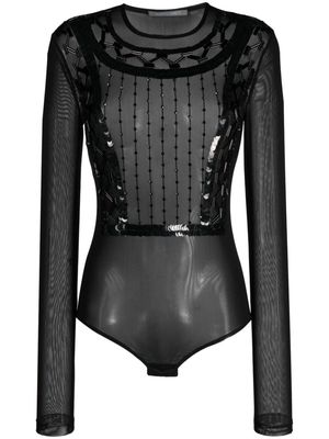 Alberta Ferretti sequin-embellished semi-sheer bodysuit - Black