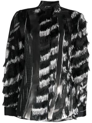 Alberta Ferretti sheer fringed two-tone blouse - Black