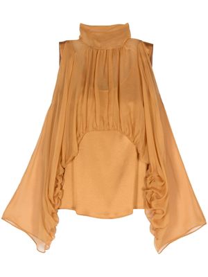Alberta Ferretti silk chiffon cold-shoulder blouse - Brown