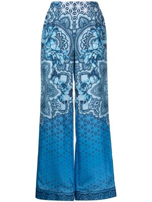 Alberta Ferretti silk graphic-print wide-leg trousers - Blue