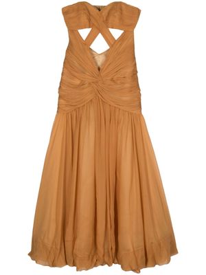 Alberta Ferretti strapless plissé maxi dress - Brown