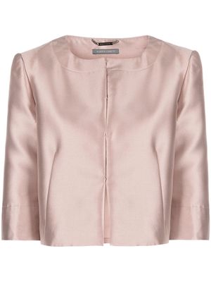 Alberta Ferretti three-quarter sleeved satin cropped jacket - Pink