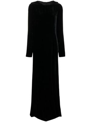 Alberta Ferretti V-back long-sleeve velvet gown - Black