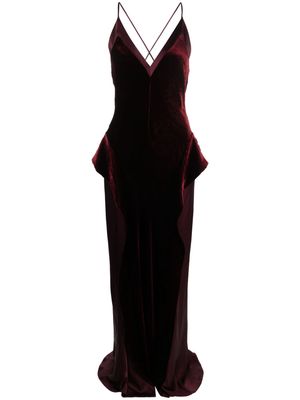 Alberta Ferretti V-neck velvet maxi dress - Red