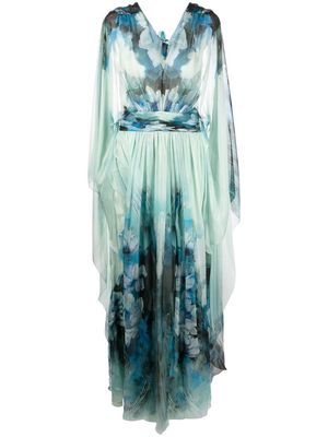 Alberta Ferretti Waterflower-print chiffon gown - Blue