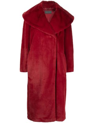 Alberta Ferretti wide-lapel faux-fur maxi coat - Red