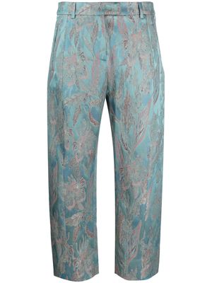 Alberto Biani floral-jacquard cropped trousers - Blue
