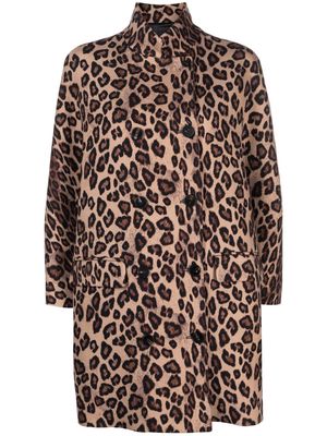 Alberto Biani leopard-print double-breasted wool coat - Brown