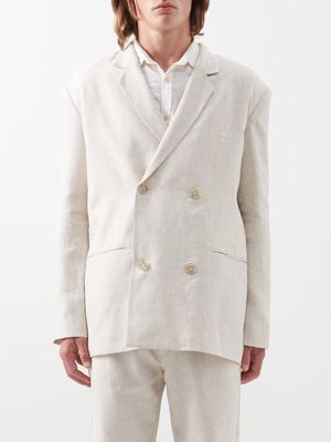 Albus Lumen - Double-breasted Linen Suit Jacket - Mens - Beige