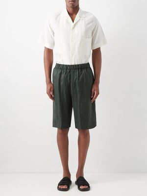 Albus Lumen - Elasticated-waist Linen Shorts - Mens - Green