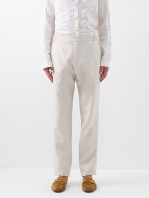 Albus Lumen - Elasticated-waist Linen Suit Trousers - Mens - Beige