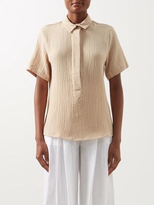 Albus Lumen - Fidera Box-pleated Cotton-muslin Shirt - Womens - Cream