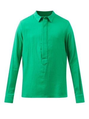 Albus Lumen - Fidera Half-button Cotton-muslin Shirt - Mens - Green
