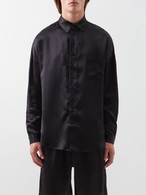 Albus Lumen - Patch-pocket Silk-satin Shirt - Mens - Black