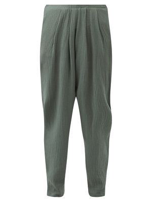 Albus Lumen - Pleated Cotton-muslin Trousers - Mens - Light Green