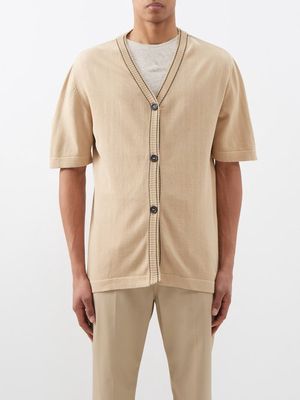 Albus Lumen - Short-sleeved Cotton Cardigan - Mens - Sand