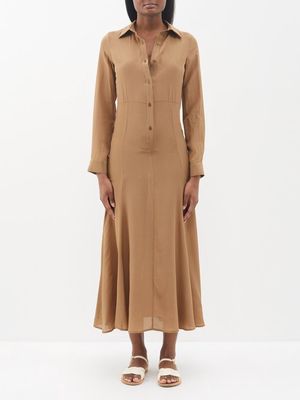 Albus Lumen - Silk Midi Shirt Dress - Womens - Sand