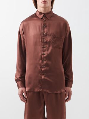Albus Lumen - Silk-satin Shirt - Mens - Brown