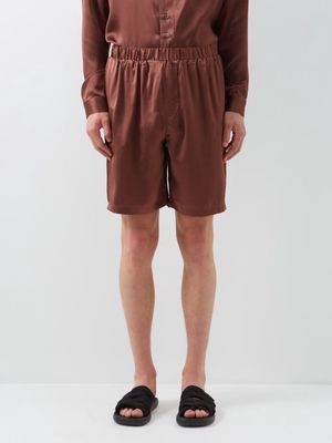 Albus Lumen - Silk-satin Shorts - Mens - Brown